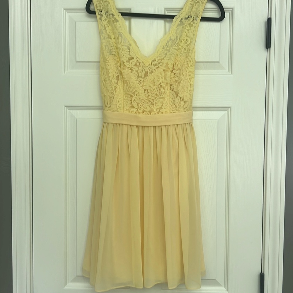 B2 by Jasmine Yellow Lace Chiffon Bridesmaid Dress